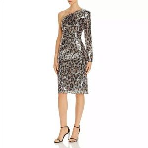Adrianna Papell NWT Size 2 One Shoulder Long Sleeve Cheetah Print Sequin Dress
